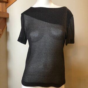 D'ERRICO Trend Designer Short Sleeve Boat Neck Knit Top Charcoal Grey Sz S